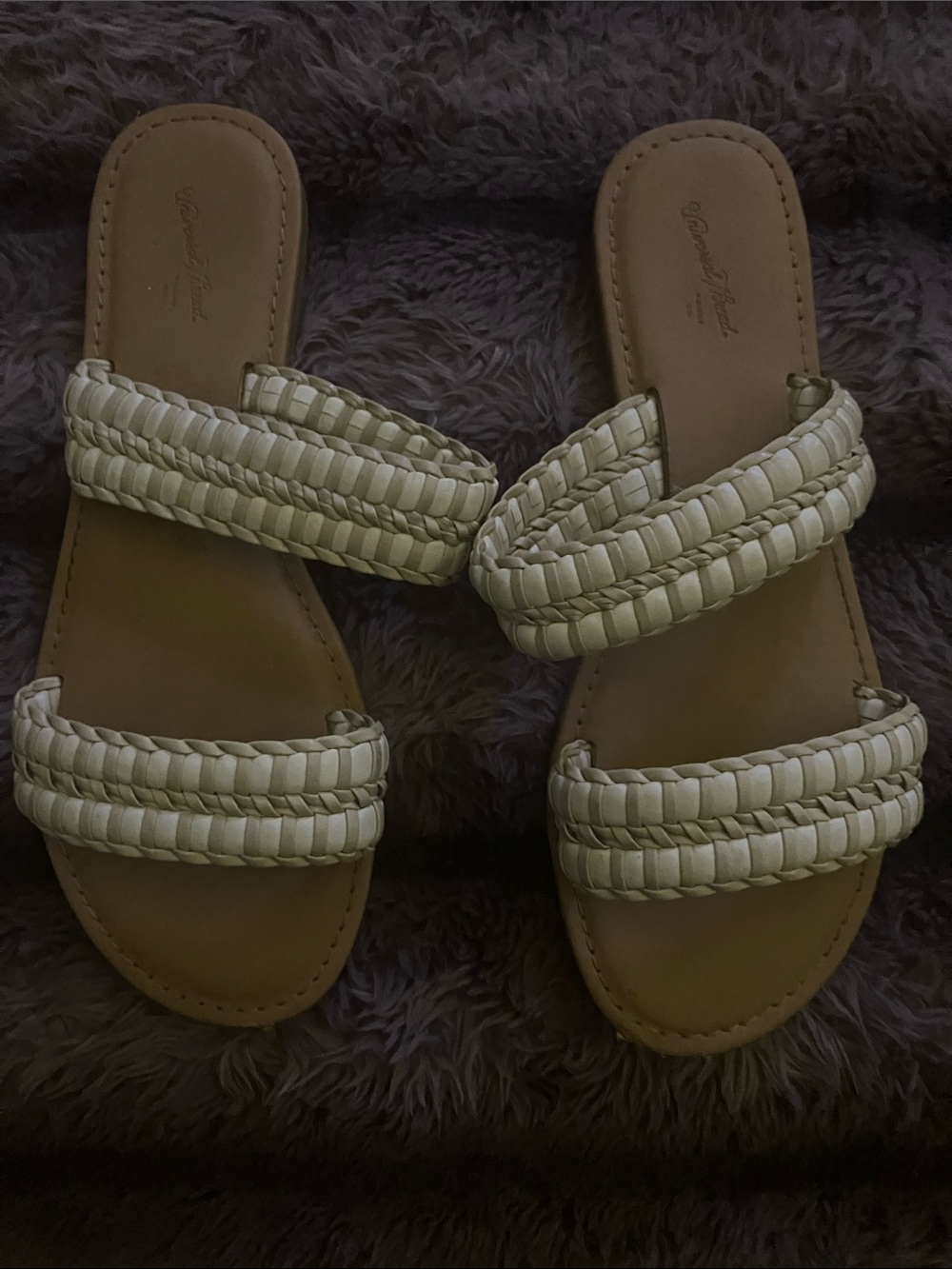 Universal Thread Braided Double-Strap Slide Sandals - Ivory/Tan